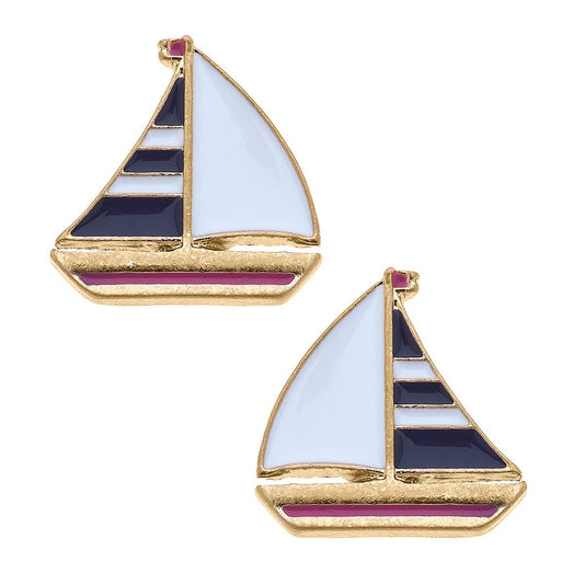 Penny Enamel Sailboat Stud Earrings
