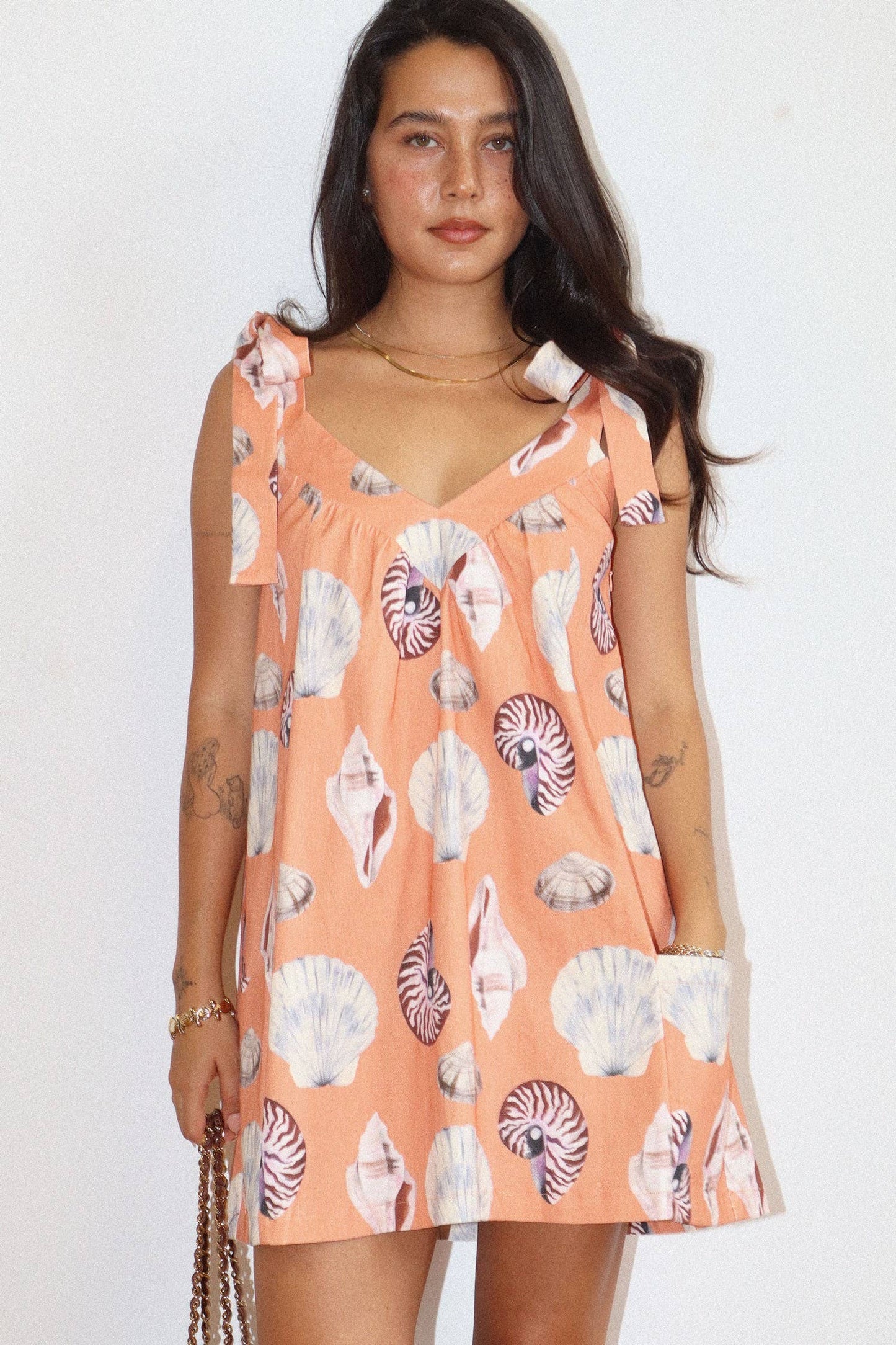 Seashell Print Tie Strap Mini Dress