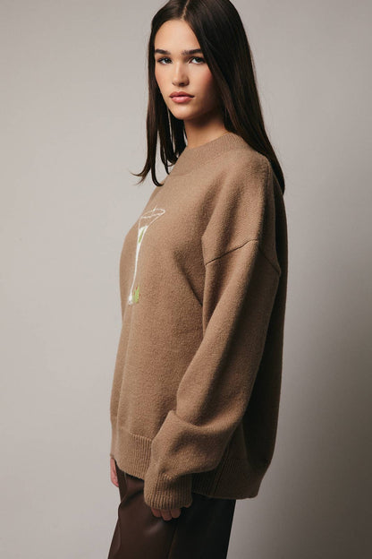 MOCK NECK LONG SLEEVE MARTINI GRAPHIC SWEATER