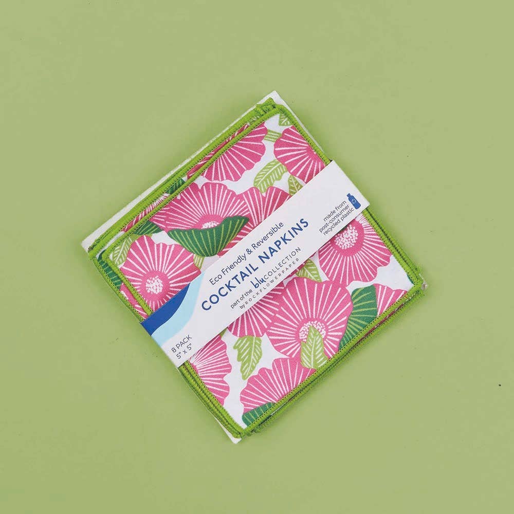 POPPY PAPAVER Reusable Eco Cocktail Napkins, set of 8