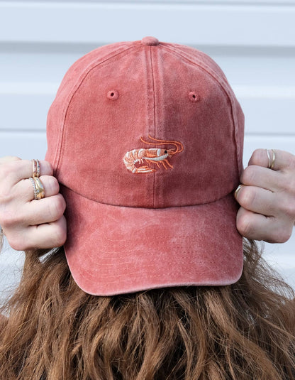 Shrimp Embroidered Hat, Washed Brick Color