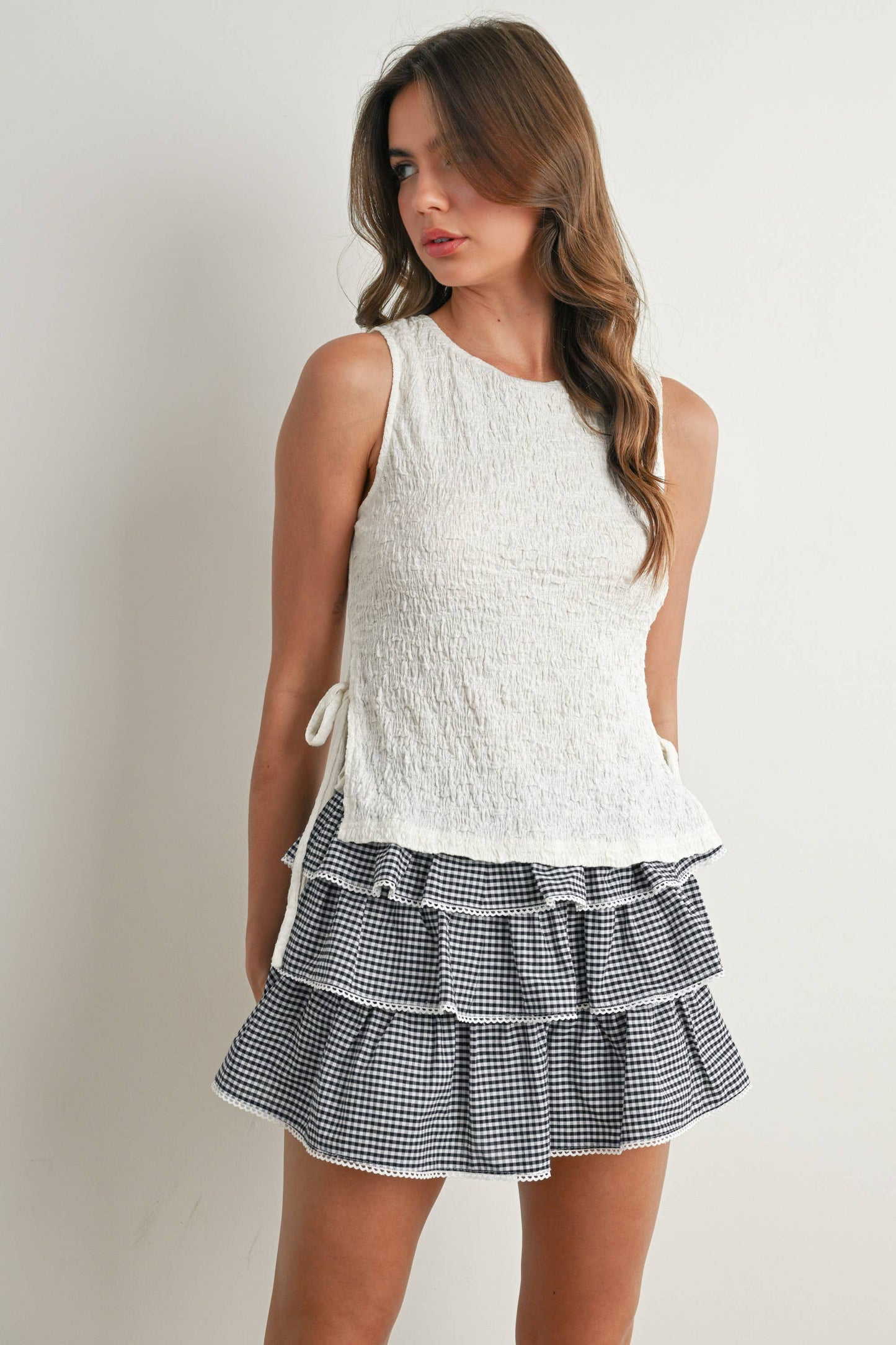 Ivory Texture Side Tie Top