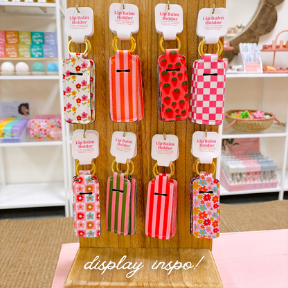 Lip Balm Keychain Holder - Pink & Blue Stripes