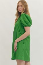 Green Collared Dress with Pleat Details