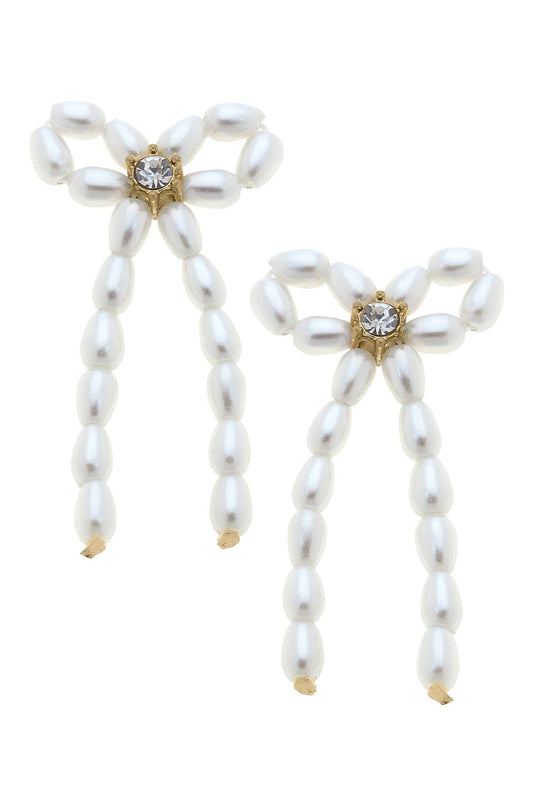 Kristin Pearl Beaded Bow Earrings in Ivory