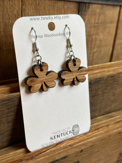 Kentucky Bourbon Barrel Shamrock Dangle Earrings