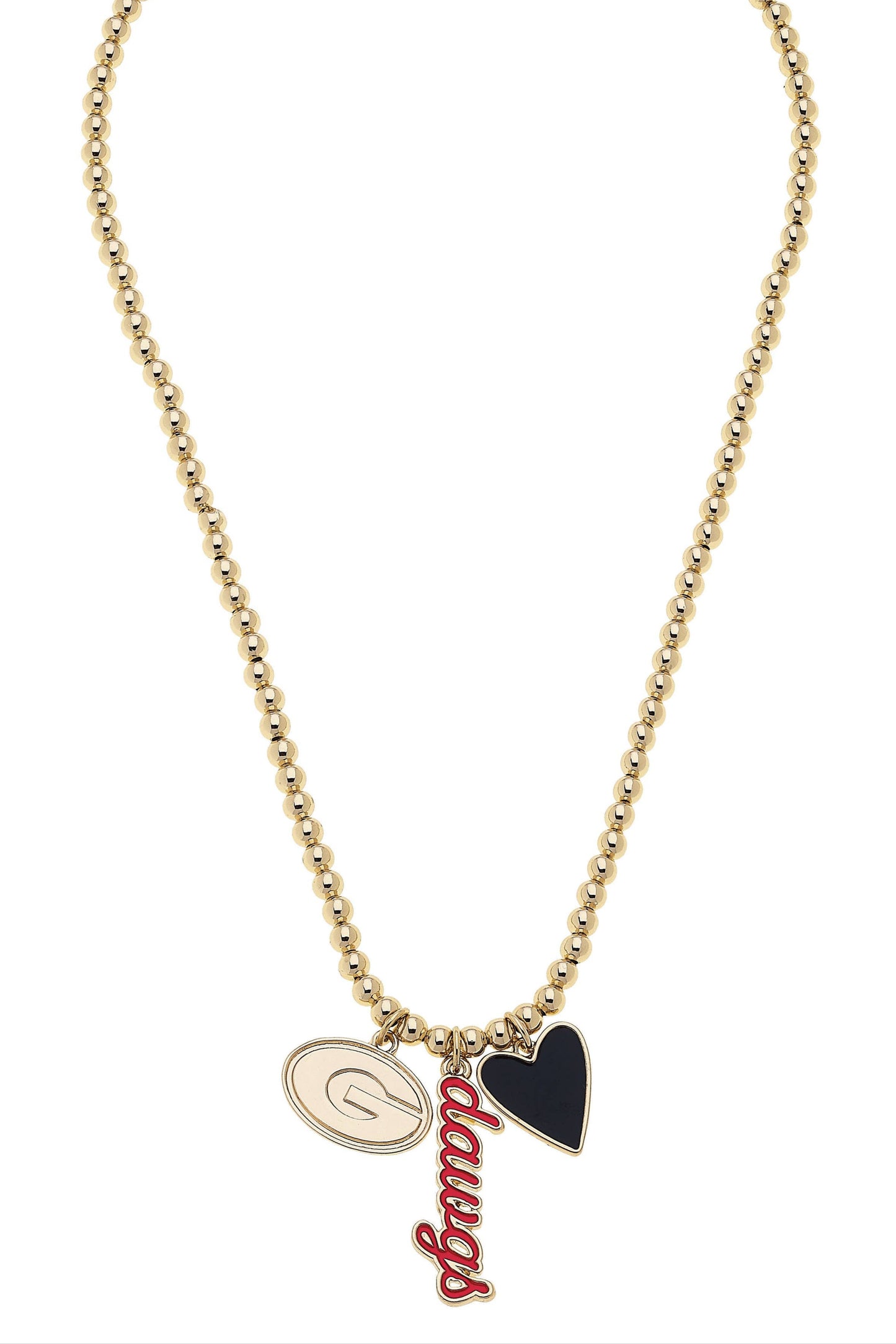 Georgia Bulldogs Ball Bead Charm Necklace in Shiny Gold