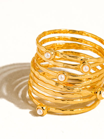 18K Gold Vintage Multi-Band Pearl/CZ Ring Mireth