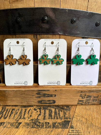 Kentucky Bourbon Barrel Shamrock Dangle Earrings