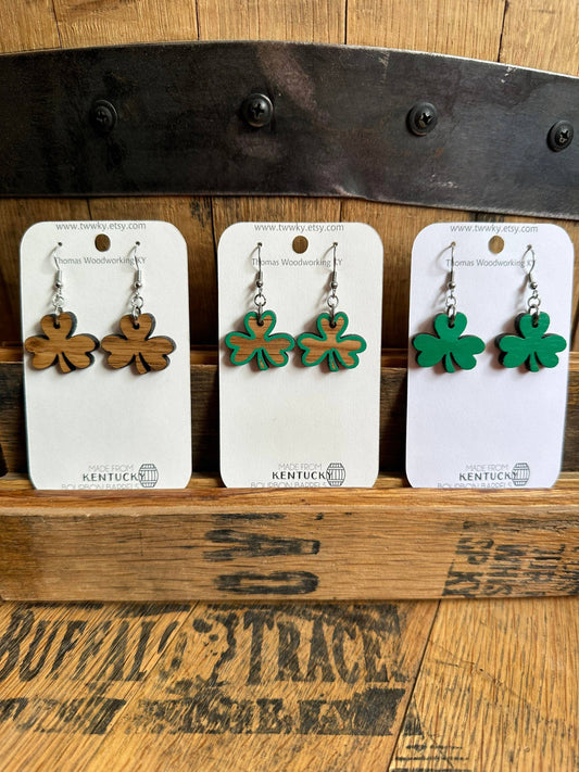 Kentucky Bourbon Barrel Shamrock Dangle Earrings