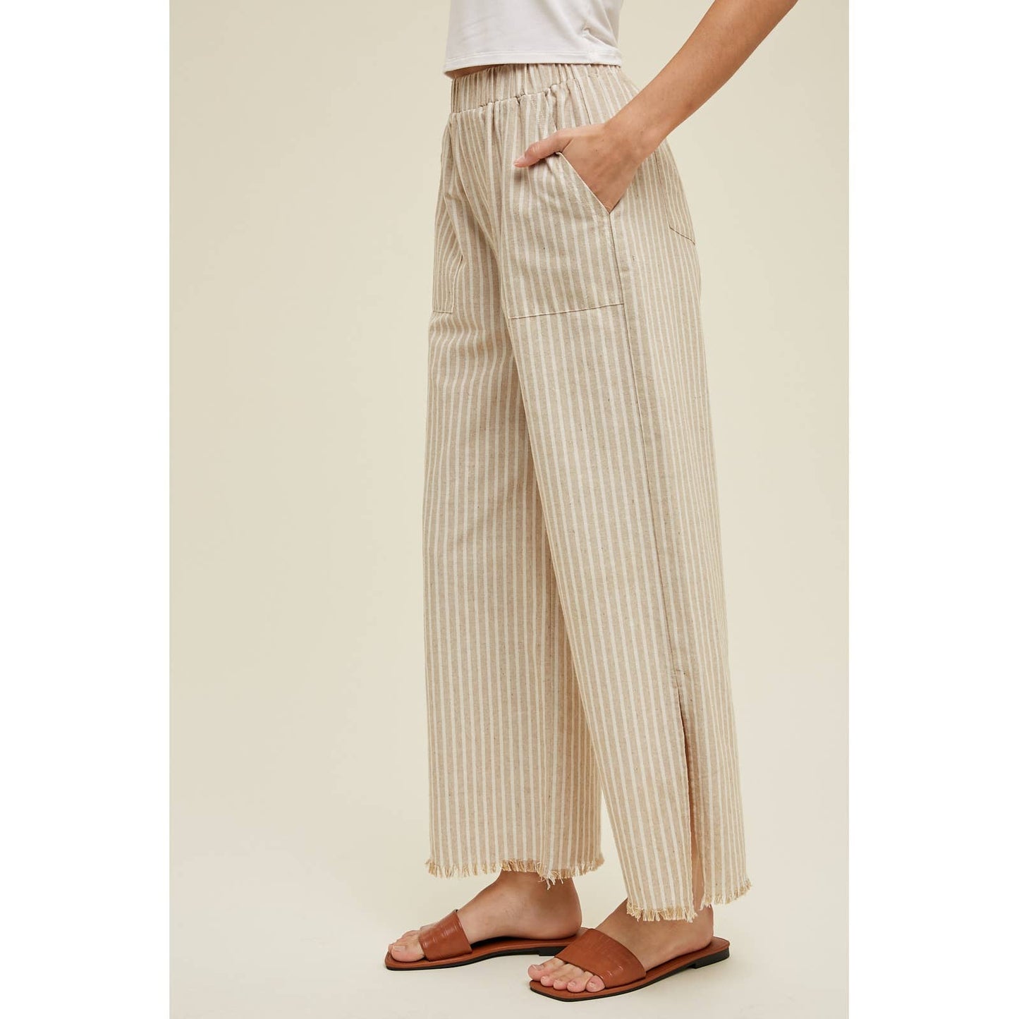 Taupe Striped Linen Pants