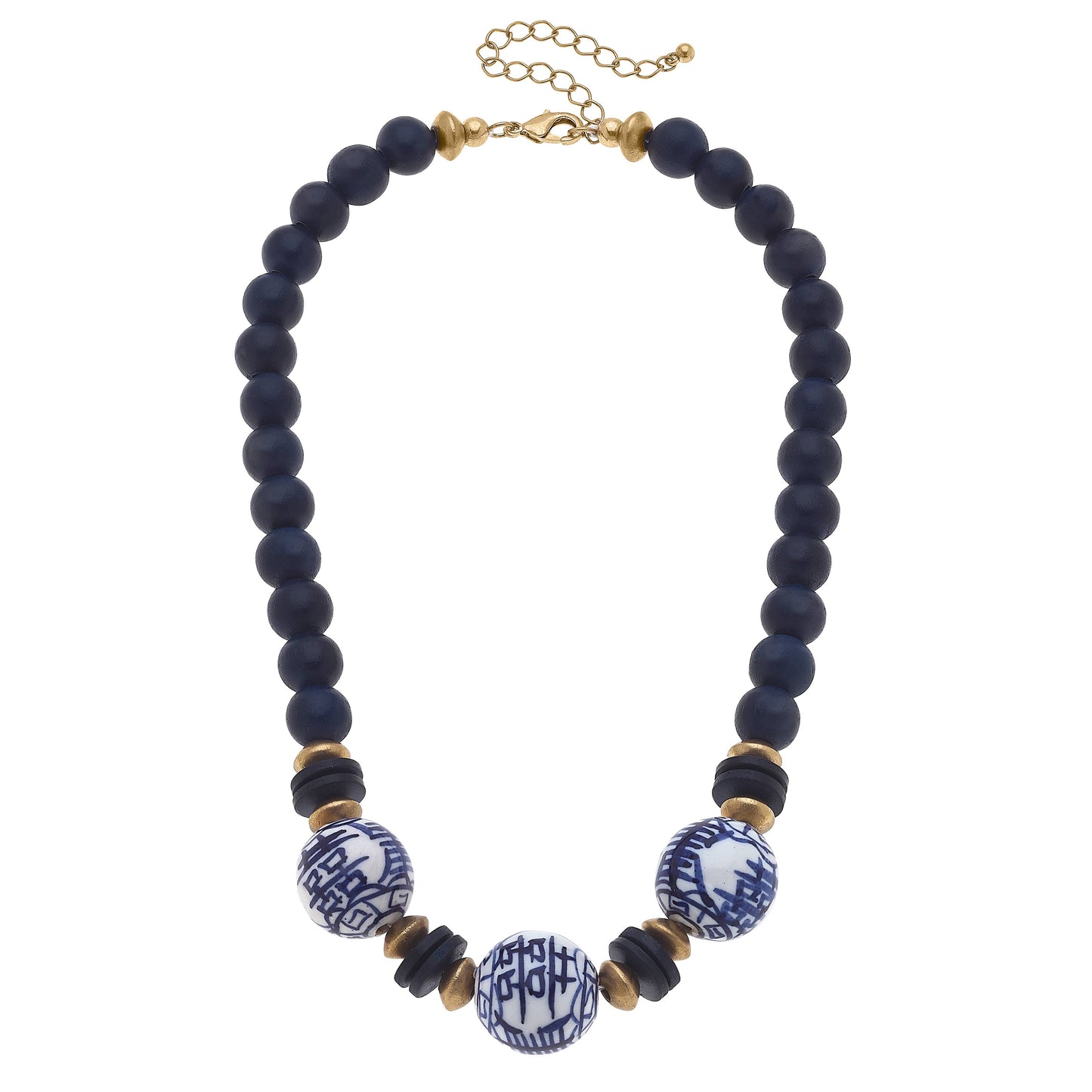 Hazel Chinoiserie & Painted Wood Necklace in Navy