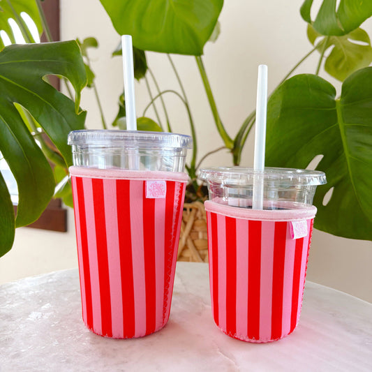 Coffee Cup Cover - Pink & Red - Iced Drink Sleeve