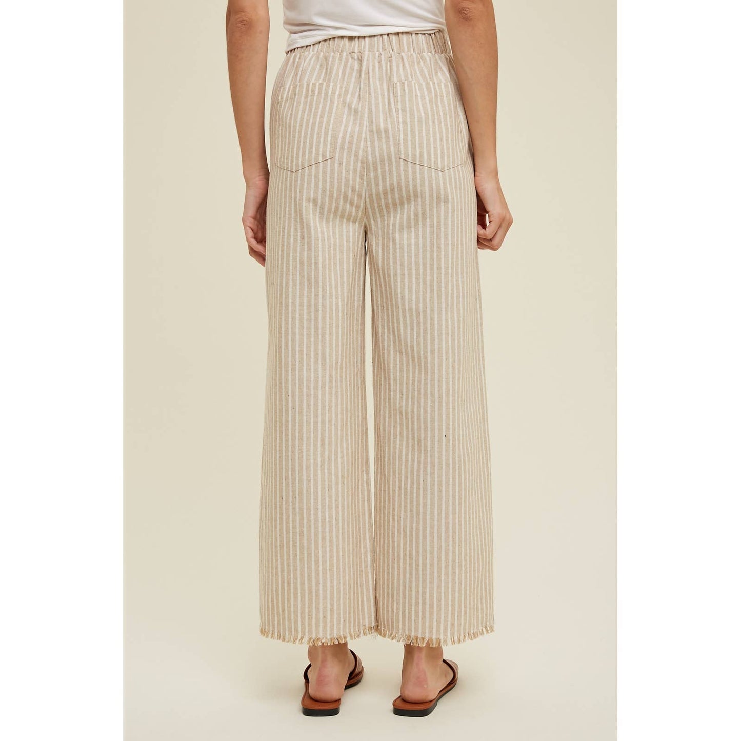 Taupe Striped Linen Pants