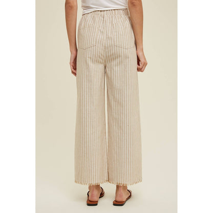 Taupe Striped Linen Pants