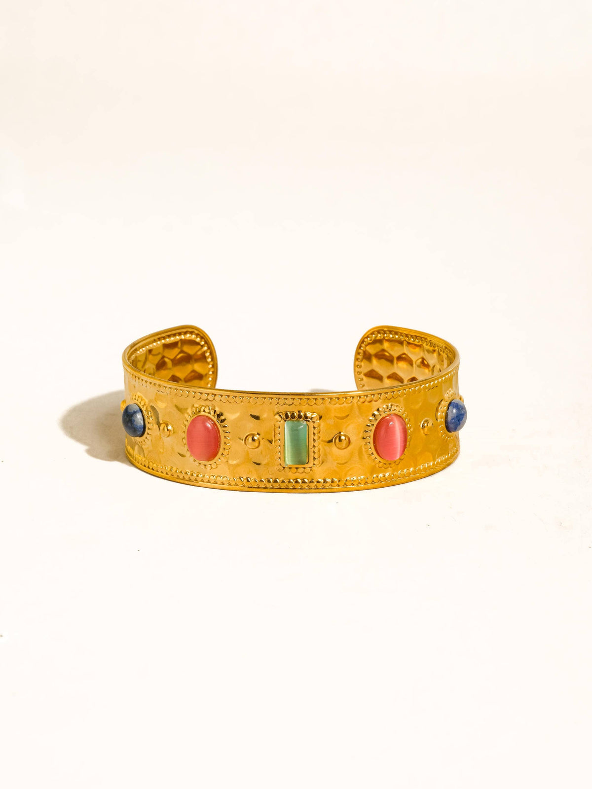 Delaney 18K Gold Non-Tarnish Colorful Stone Cuff Bracelet