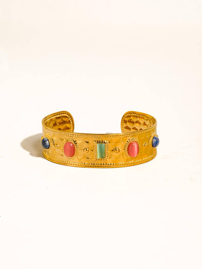 Delaney 18K Gold Non-Tarnish Colorful Stone Cuff Bracelet
