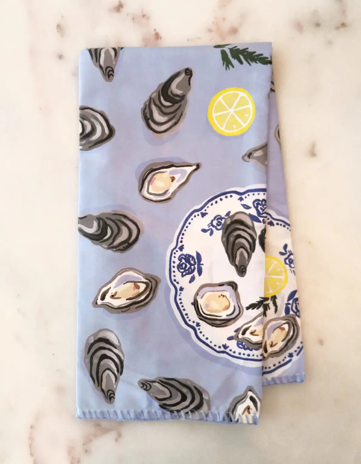 Oysters Tea Towel with Embroidered Detail
