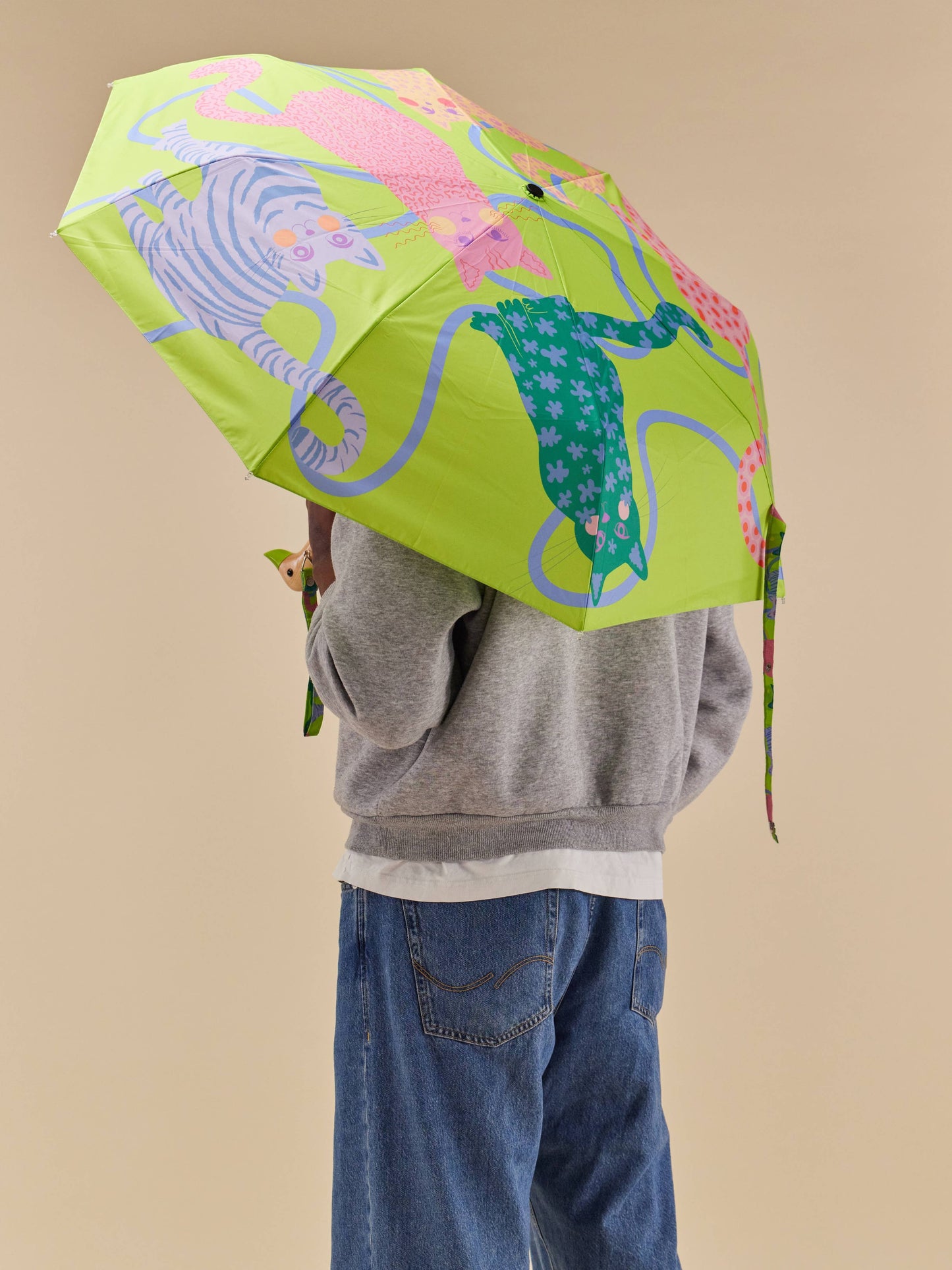 Lime Arty Cats Eco-Friendly Duck Umbrella