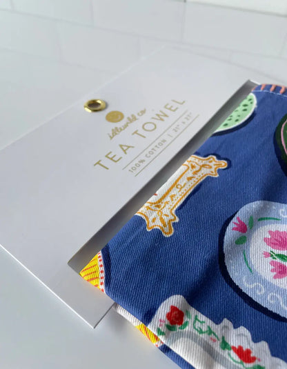 Pink Staffordshire Cotton Tea Towel with Embroidered Detail