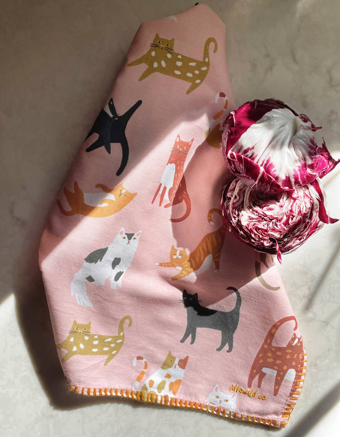 Cotton Tea Towel with Embroidered Detail | Cats