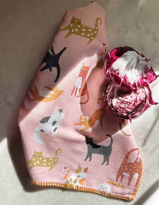 Cotton Tea Towel with Embroidered Detail | Cats