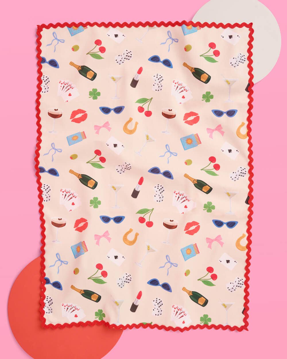 Cute Girl Tea Towel - cherry & martini - cotton
