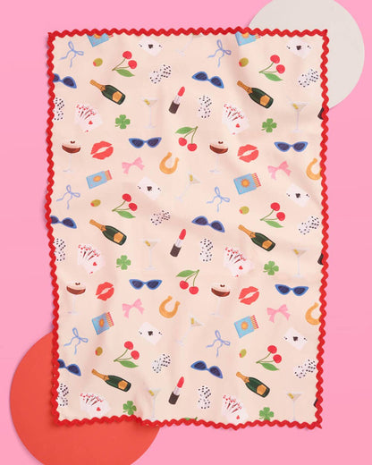 Cute Girl Tea Towel - cherry & martini - cotton