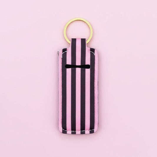 Lip Balm Keychain Holder - Chocolate Strawberry Stripes