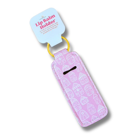 Lip Balm Keychain Holder - Pink Gingerbread Houses