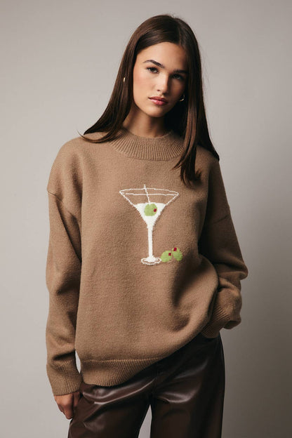MOCK NECK LONG SLEEVE MARTINI GRAPHIC SWEATER