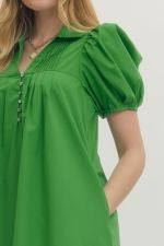Green Collared Dress with Pleat Details