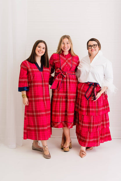 Estate Tartan | Cardinal Ruffle Cascade Maxi Skirt