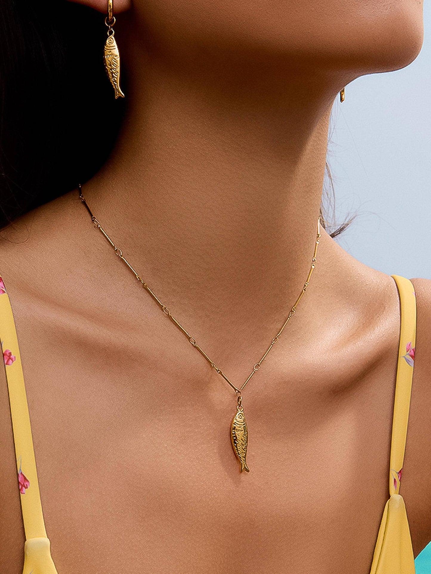 Coralie 18K Gold Non-Tarnish Fish Pendant Chain Necklace