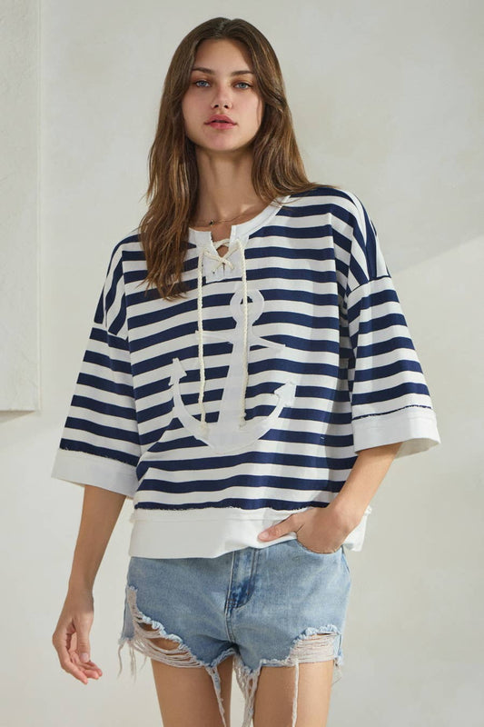 Marine Striped French Terry Pullover