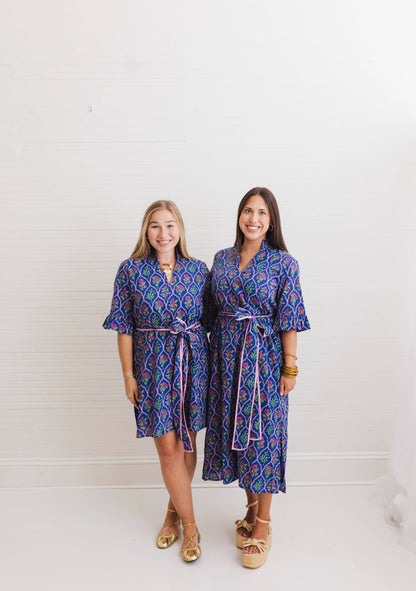 Resort Floral Block Print Mini Caftan | Midnight Chapel