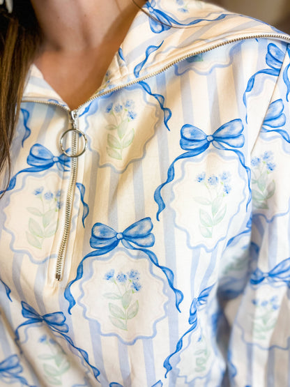 Everything but Blues - Grandmillennial Blue Bow Pullover