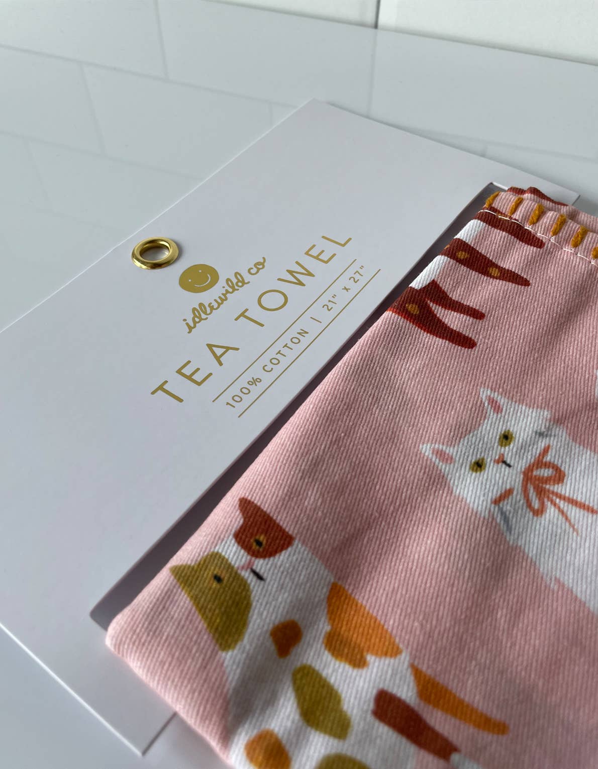Cotton Tea Towel with Embroidered Detail | Cats