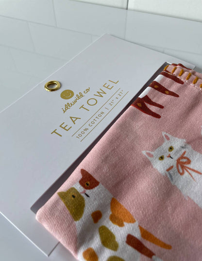 Cotton Tea Towel with Embroidered Detail | Cats