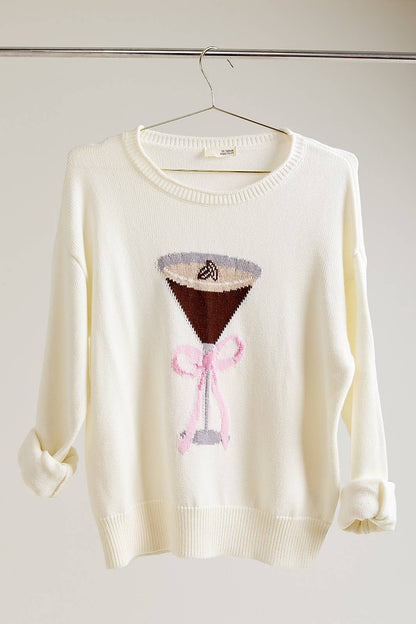 ROLL UP NECK ESPRESSO MARTINI GRAPHIC LT WEIGHT SWEATER