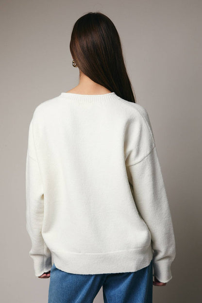 ROUND NECK LONG SLEEVE CHAMPAGNE GRAPHIC SWEATER