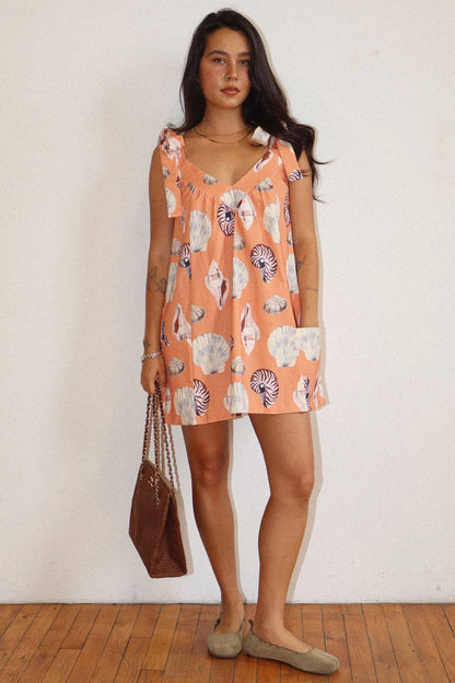 Seashell Print Tie Strap Mini Dress