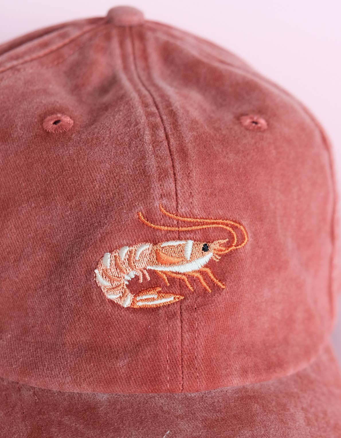 Shrimp Embroidered Hat, Washed Brick Color