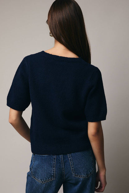 Round Neck Short Sleeve "COCKTAIL" Graphic Sweater Top