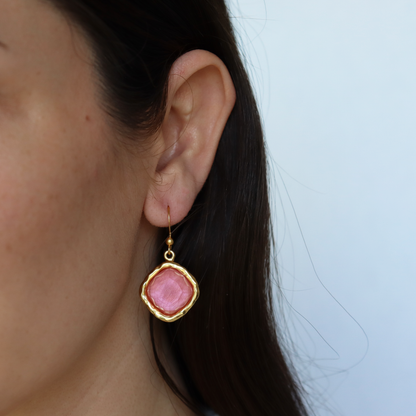 Mocha Stone Drop Earrings - 24K Gold Plated