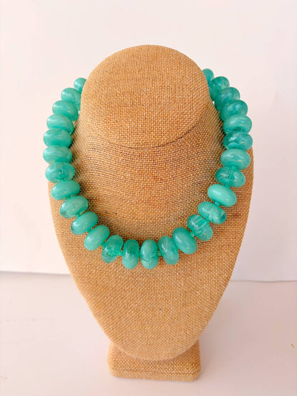 The Rory — Aqua Green Large Rondelle Beaded Necklace