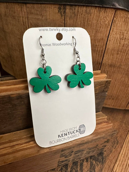 Kentucky Bourbon Barrel Shamrock Dangle Earrings