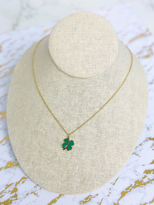 Enamel Clover Pedant Necklace - Gold