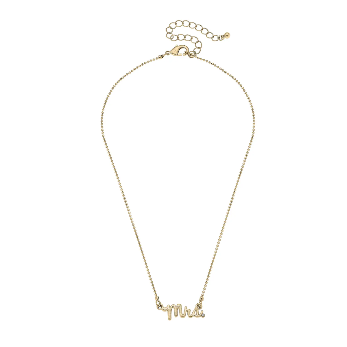 Mrs. Cursive Script Necklace in Shiny Gold