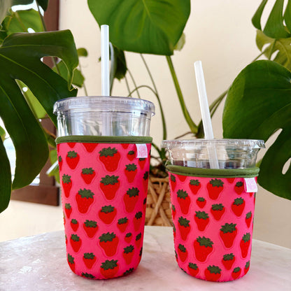 Coffee Cup Cover - Strawberry Field - Iced Drink Sleeve